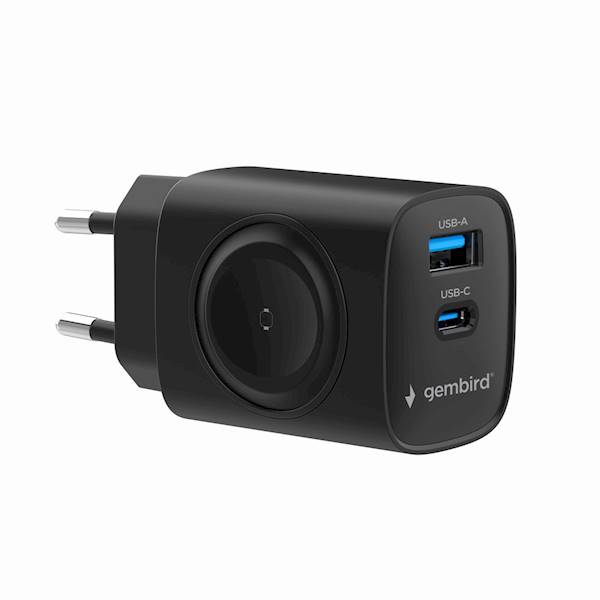 ŁADOWARKA SIECIOWA 20W 1xUSB 1xUSB-C + WIRELESS CZARNA GEMBIRD