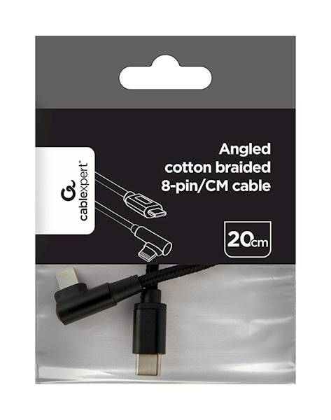 KABEL USB-C - LIGHTNING 0,2M KĄTOWY CZARNY GEMBIRD