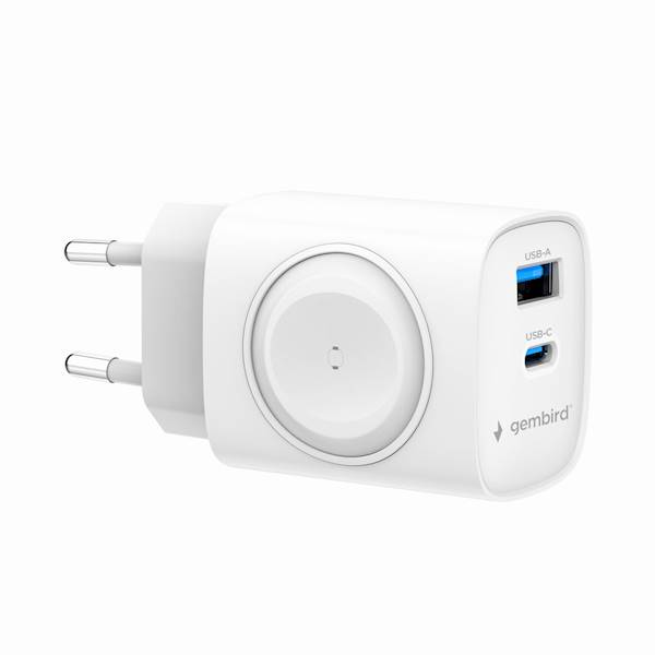 ŁADOWARKA SIECIOWA 20W 1xUSB 1xUSB-C + WIRELESS BIAŁA GEMBIRD