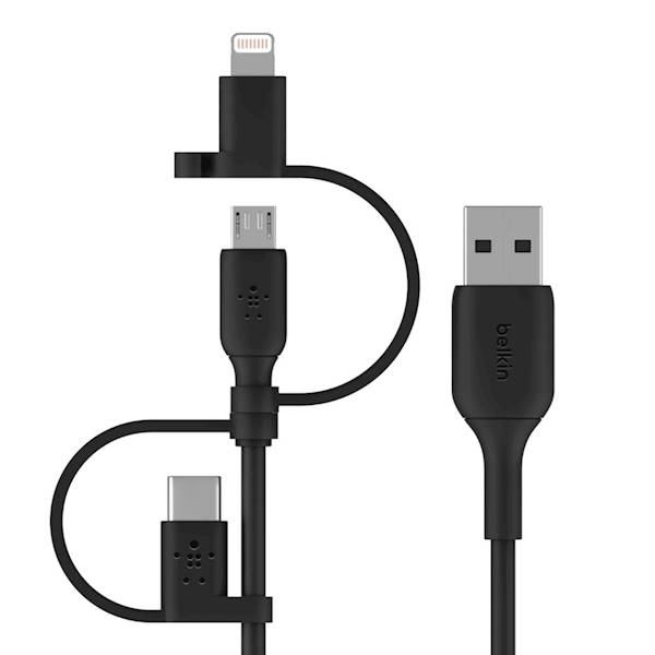 KABEL USB - 3W1 LIGHTNING/MICRO/USB-C 1M PVC BELKIN CZARNY