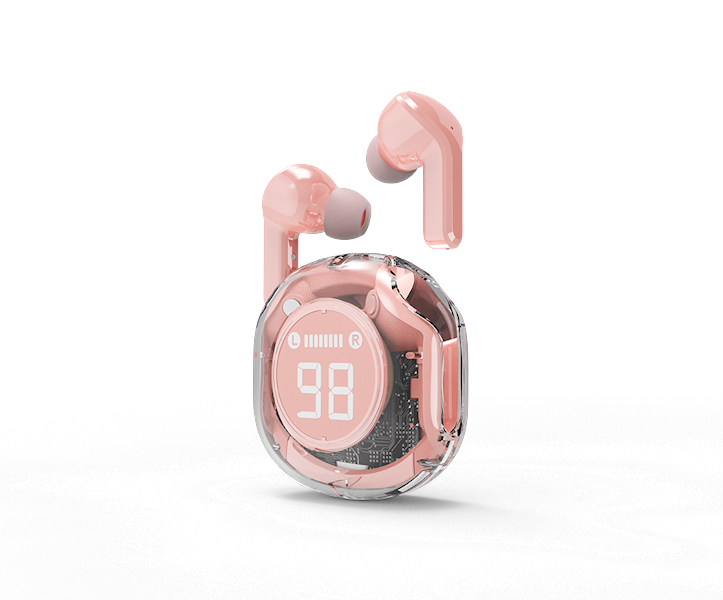 SŁUCHAWKI BLUETOOTH TWS PRZEZROCZYSTE GEMBIRD RÓŻOWE