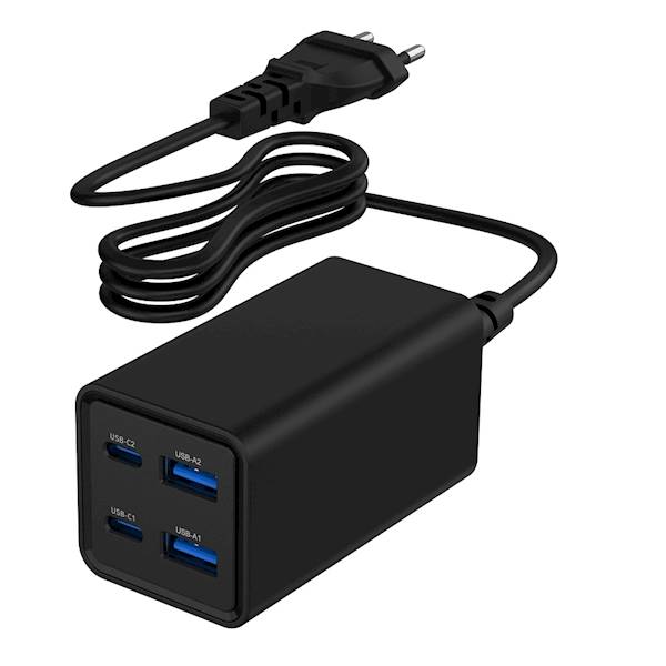 ŁADOWARKA SIECIOWA 2xUSB 2xUSB-C 65W Z KABLEM GEMBIRD CZARNA