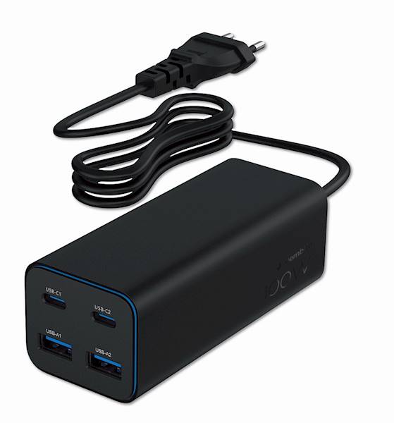 ŁADOWARKA SIECIOWA 2xUSB 2xUSB-C 100W Z KABLEM GEMBIRD CZARNA