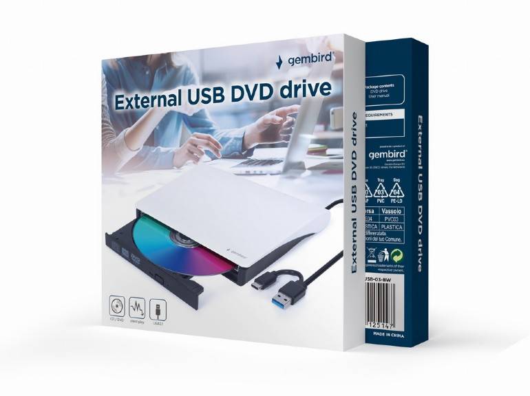 NAPĘD ZEWNĘTRZNY DVD USB 3.1 GEMBIRD CZARNO-BIAŁY