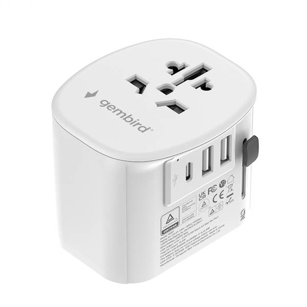UNIWERSALNY ADAPTER PODRÓŻNY Z UZIEMIENIEM 15W BIAŁY GEMBIRD