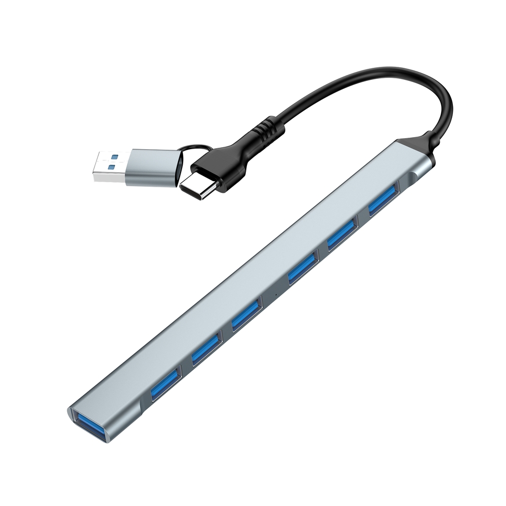 HUB USB/USB-C - 1xUSB 3.2 | 6xUSB 2.0 GEMBIRD SREBRNY
