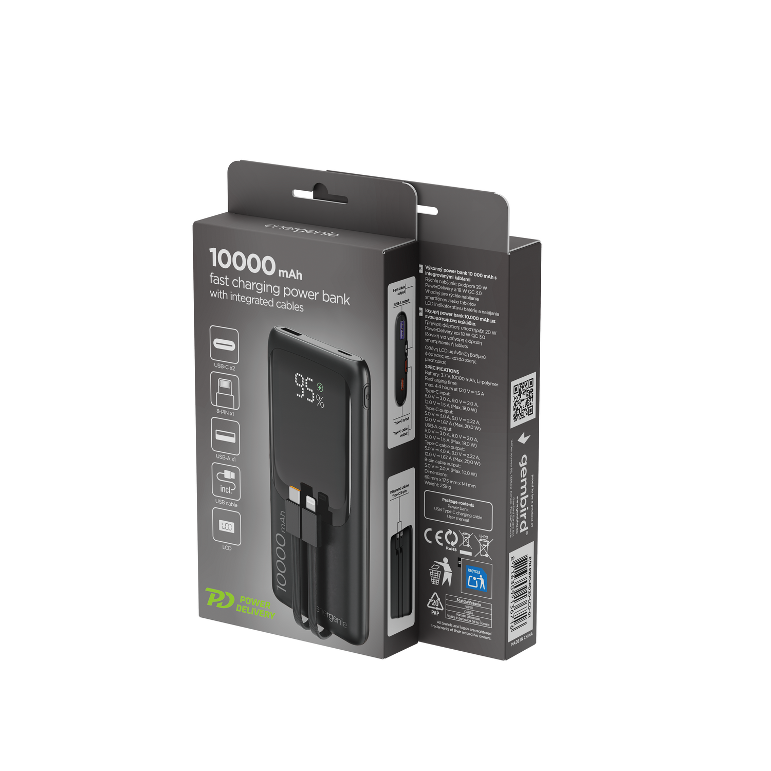 POWERBANK 10000mAh 20W LCD GEMBIRD CZARNY