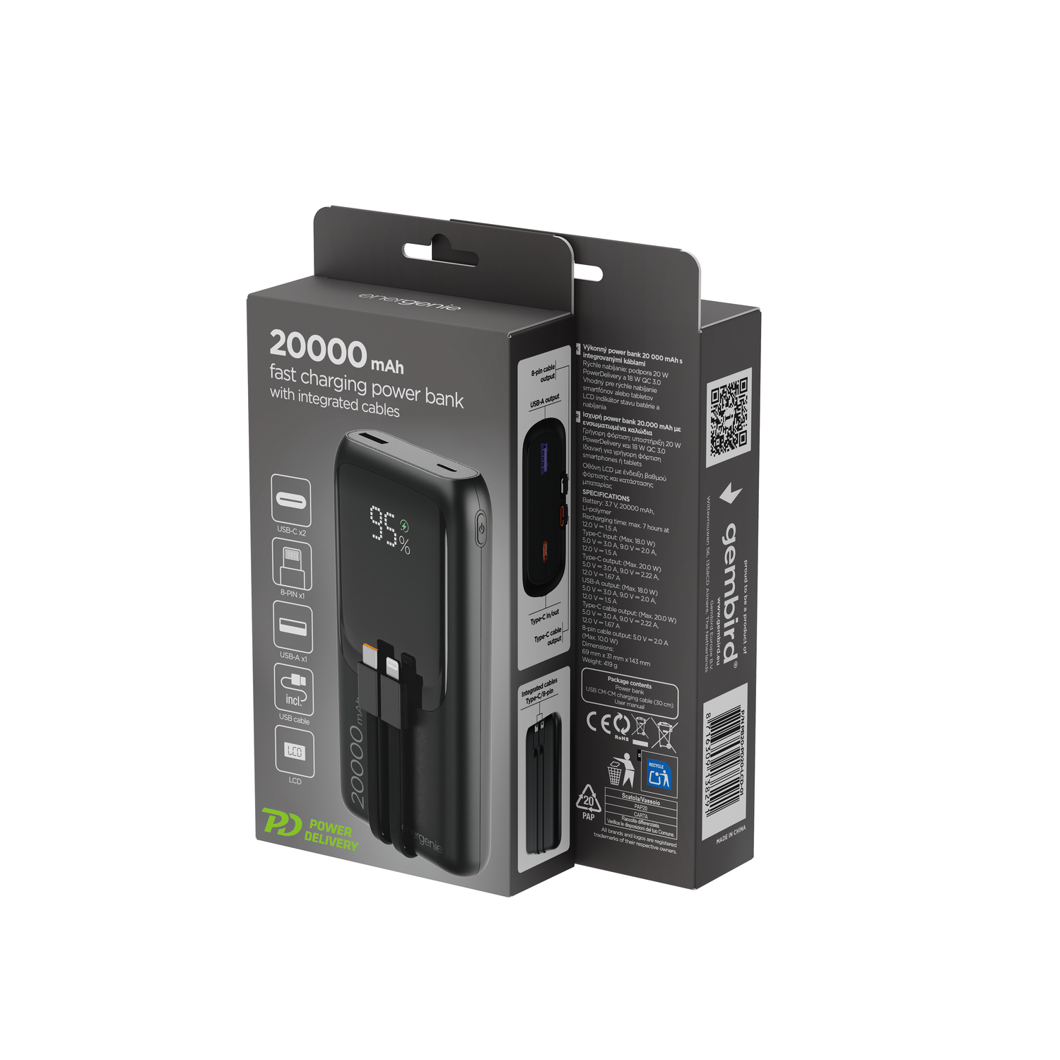 POWERBANK 20000mAh 20W LCD GEMBIRD CZARNY