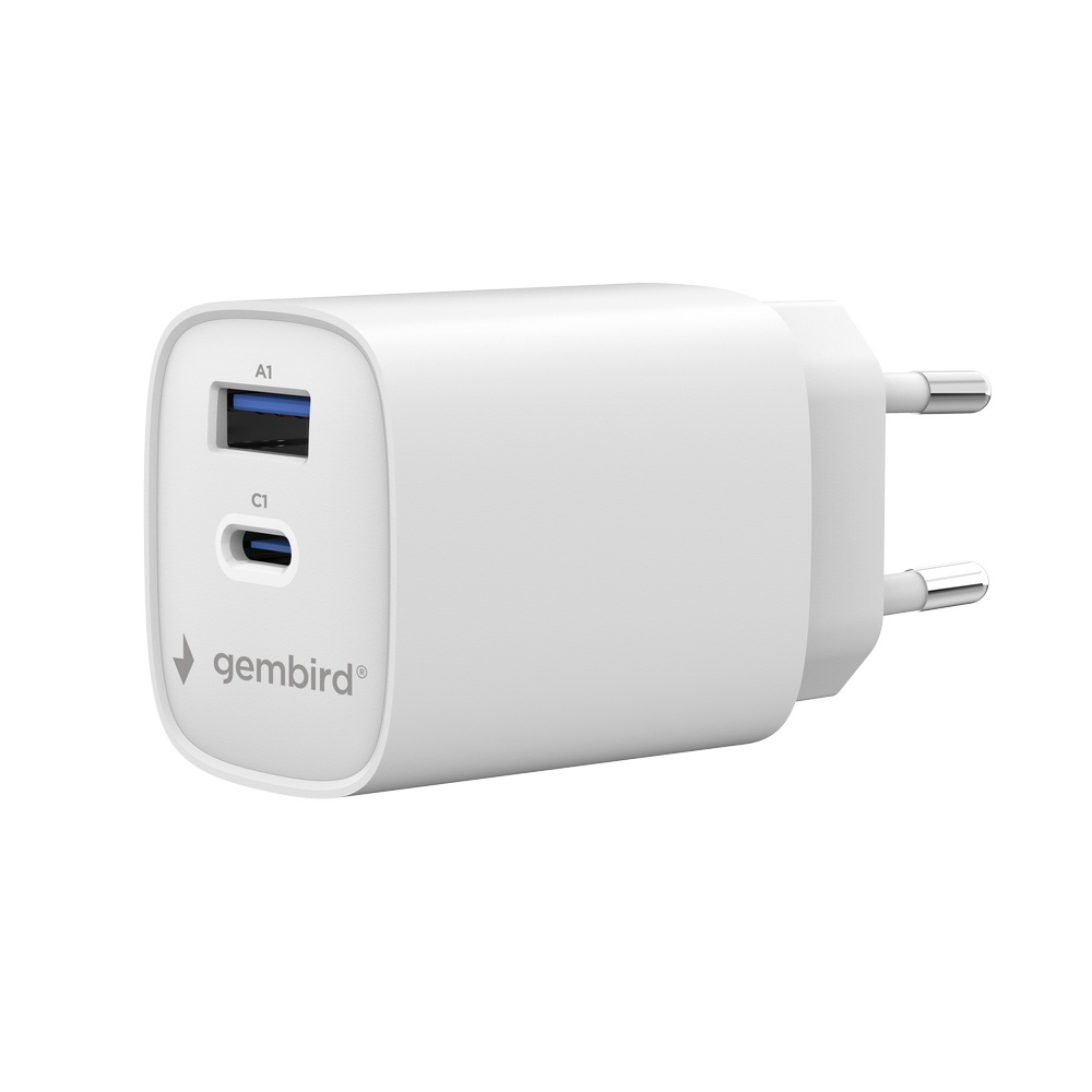 ŁADOWARKA SIECIOWA 30W 1xUSB 1xUSB-C GEMBIRD BIAŁA
