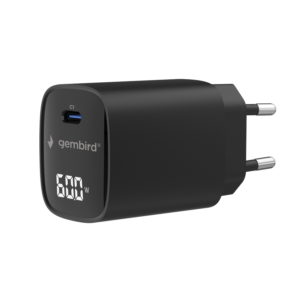 ŁADOWARKA SIECIOWA 1xUSB-C 60W LCD GEMBIRD CZARNA