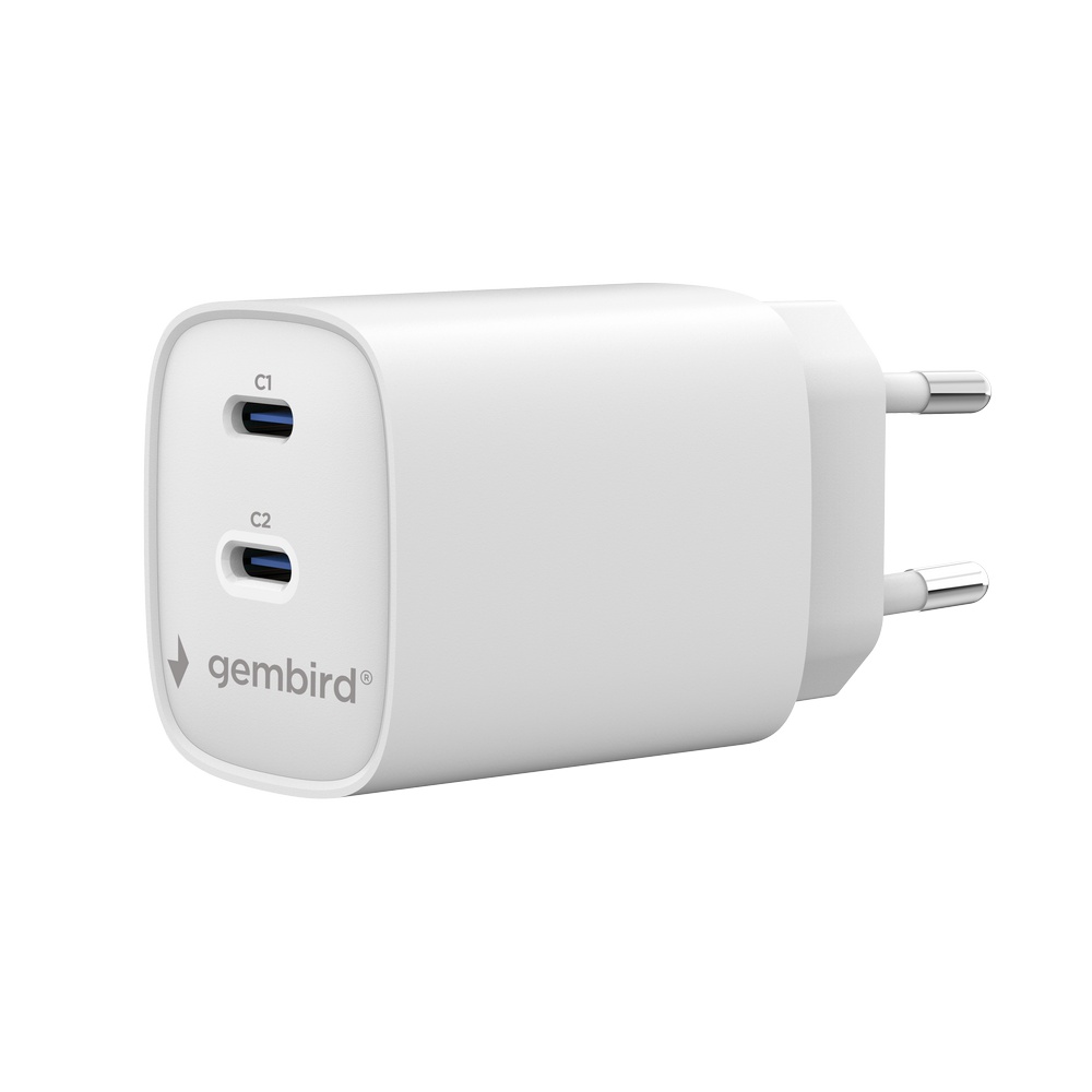 ŁADOWARKA SIECIOWA 45W 2xUSB-C GEMBIRD BIAŁA