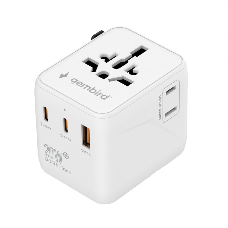 UNIWERSALNY ADAPTER PODRÓŻNY KOSTKA 20W BIAŁY GEMBIRD