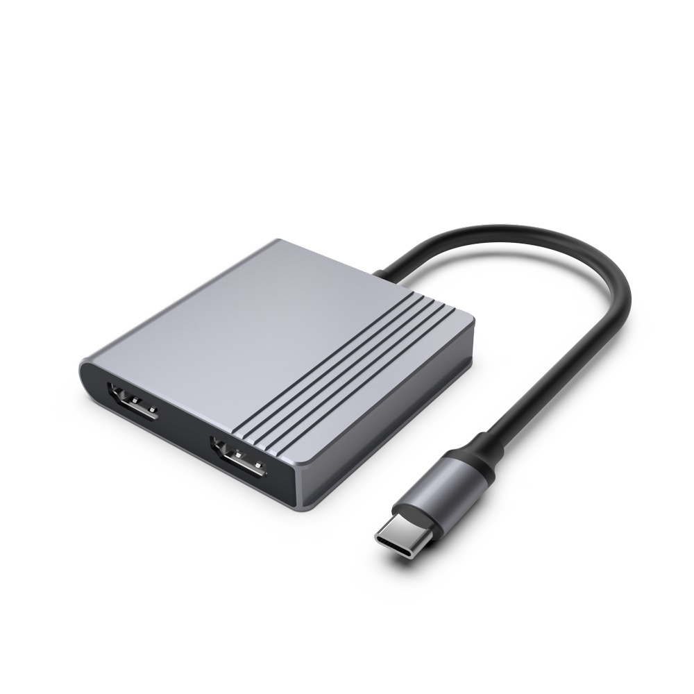 ADAPTER 3w1 USB-C - 2x HDMI | USB-C | USB 3.2 GEMBIRD SZARY