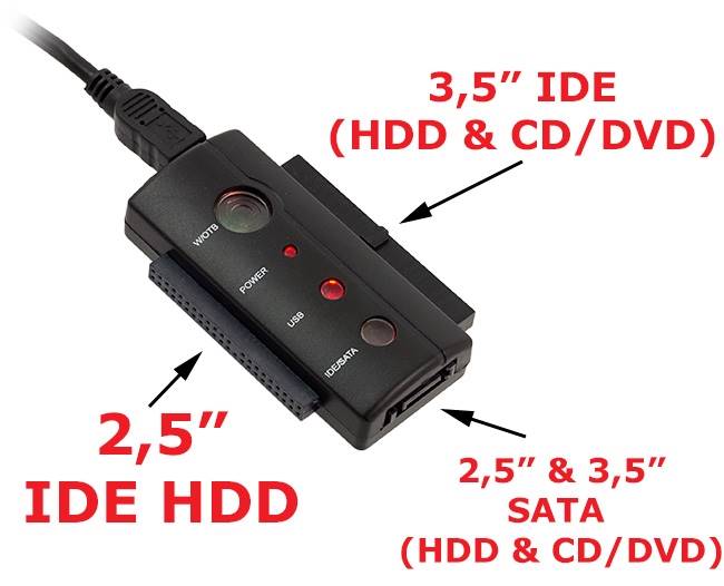 Adapter USB IDE 2,5 3,5 SATA + LED