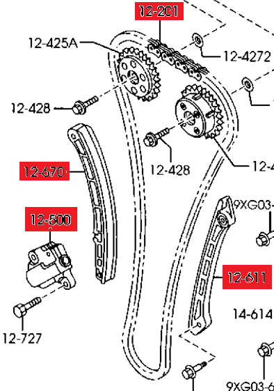 ZESTAW ŁAŃCUCHA ROZRZĄDU ORYGINAŁ MAZDA RK312-OE