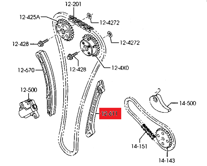 ŚLIZG / PROWADNICA ŁAŃCUCHA ROZRZĄDU ORYGINAŁ MAZDA RNP301-OE