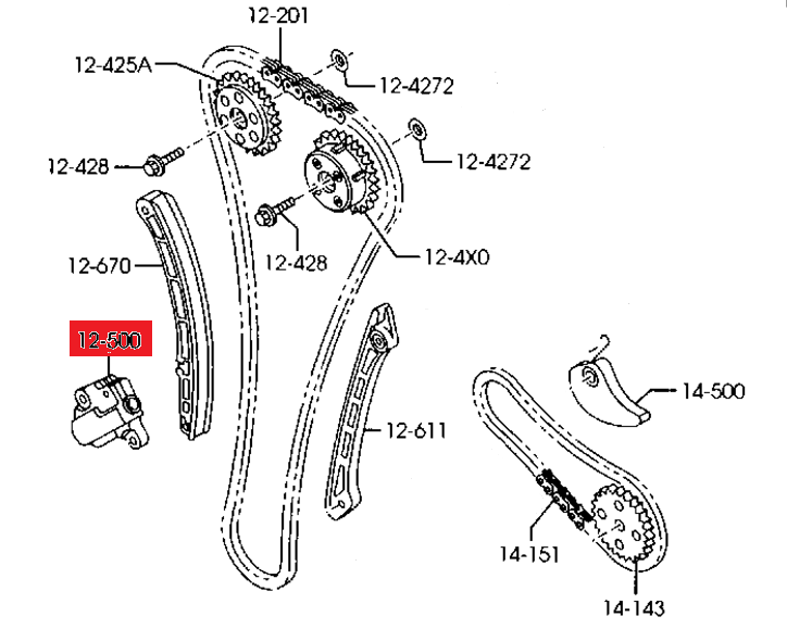 NAPINACZ ŁAŃCUCHA ROZRZĄDU ORYGINAŁ MAZDA RN308-OE