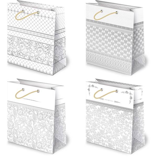 Torebki ozdobne XL set 12 Białe grafika