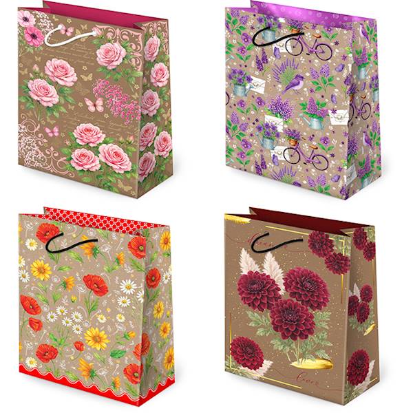 Torebki ozdobne T-2 KRAFT set 159 Kwiaty kraft