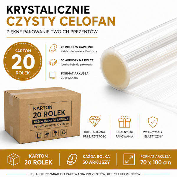 20 rolek - Celofan folia 70 x 100 cm - 50 arkuszy