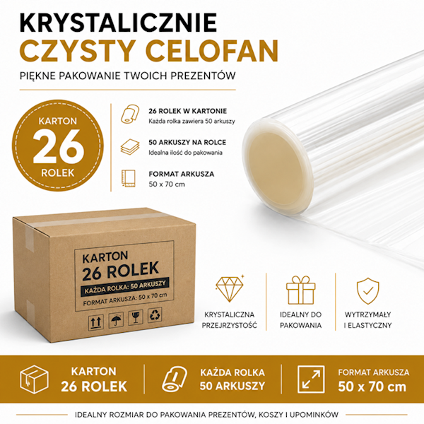 26 rolek - Celofan folia 50 x 70 cm - 50 arkuszy