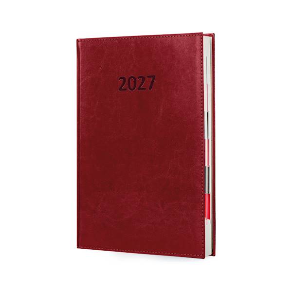 Kalendarz A4 2027 Lux Dzienny Bordowy