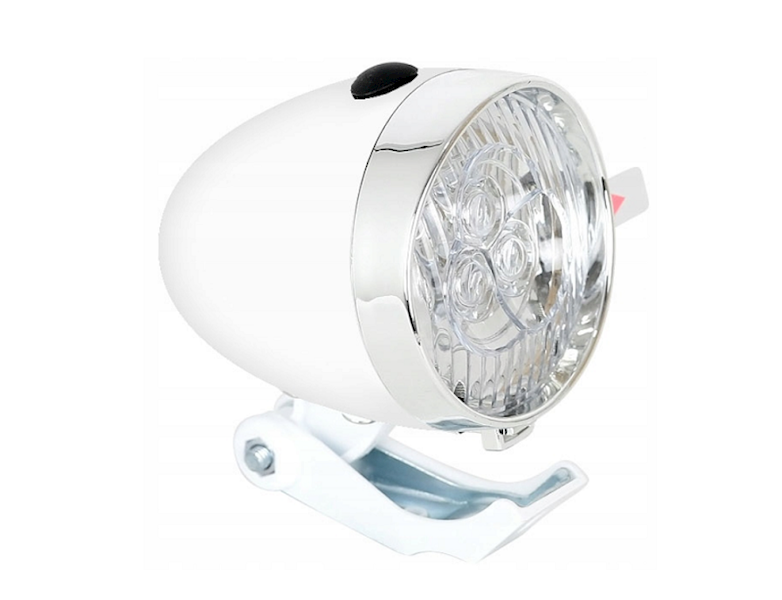 Lampa przód 592 retro na baterie biała