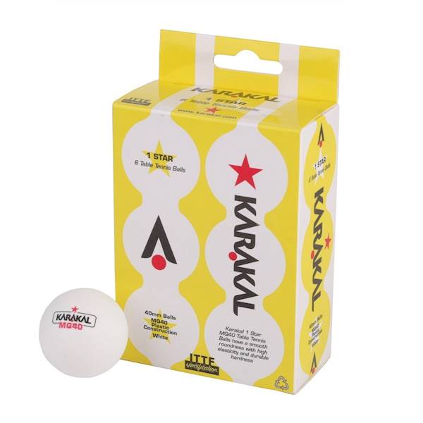 Piłeczki plastikowe Karakal Table Tennis Balls MQ40 1-gwiazdka * Biały 6szt