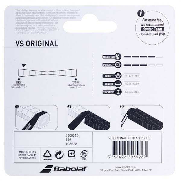 Owijki wierzchnia Babolat VS Original Grip x3 czarno-miebieski