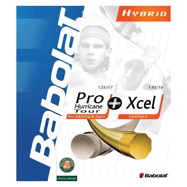 Naciąg tenis ziemny Babolat Hybrid Pro Hurricane Tour + XCEL 1,30mm BIAŁY/ZŁOTY 12m SET