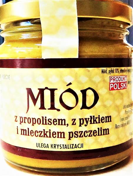 Miód z propolisem, pyłkiem i mleczkiem 240g