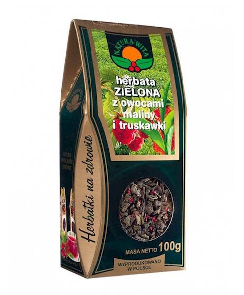 Herbata zielona z owocami maliny i truskawki a'100