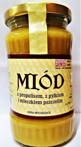 Miód z propolisem, pyłkiem i mleczkiem 450g