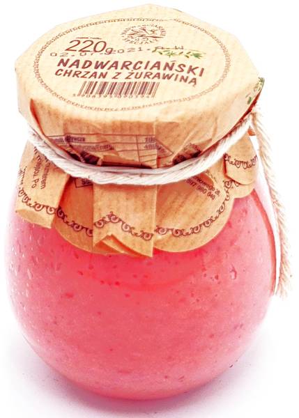 Nadwarciański chrzan tarty z żurawiną 220g