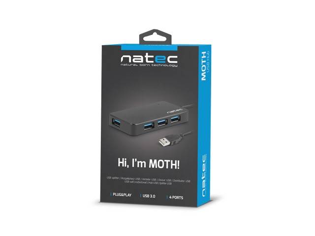 Hub USB Natec Moth | USB 3.0 | 4 porty