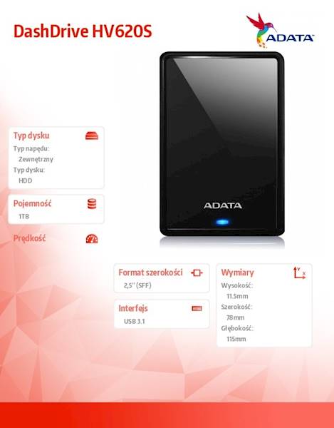 Dysk zewnętrzny HDD Adata DashDrive HV620S | 1TB