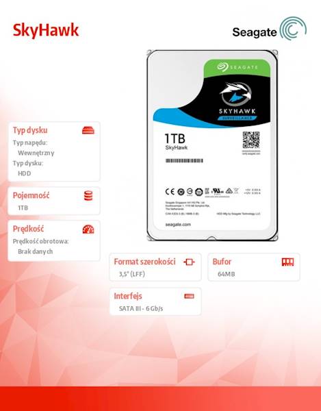 Dysk HDD Seagate SkyHawk 1TB 3,5' SATA