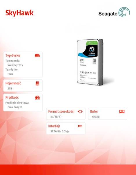 Dysk HDD Seagate SkyHawk 2TB 3,5' SATA