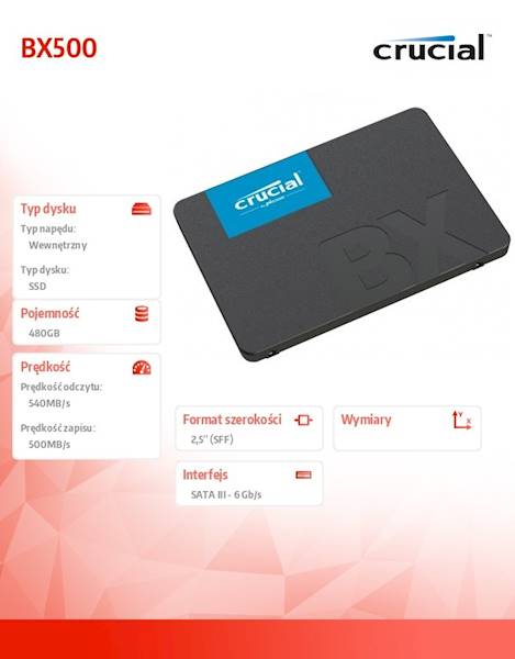 Dysk SSD Crucial BX500 | 480GB | 2,5" | SATA