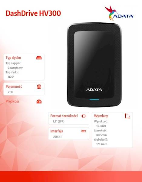 Dysk zew. Adata DashDrive HV300 | 2TB | USB 3.1