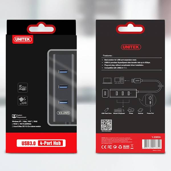 Hub USB Unitek | Y-3089 | 4x USB 3.0