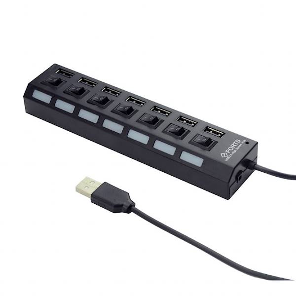 Hub USB 2.0 Aktywny 7 portowy z przełącznikami