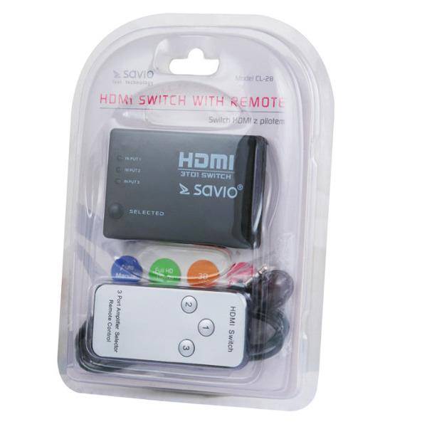 Przełącznik HDMI Savio CL-28 | 3 in -> 1 out