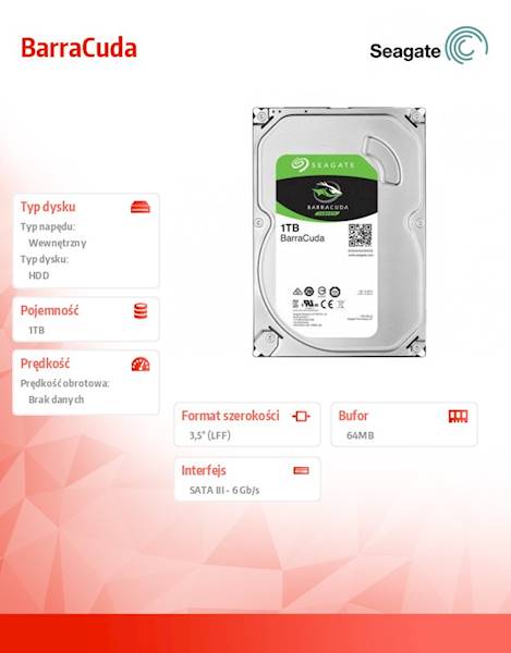 Dysk HDD Seagate Barracuda 3,5" | 1TB