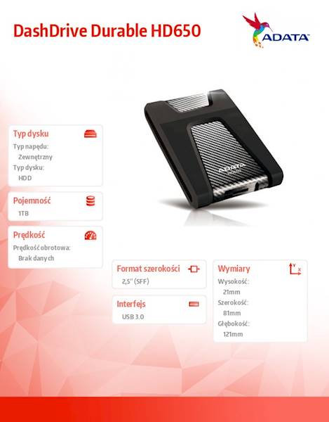Dysk zewnętrzny HDD Adata DashDrive HD650 | 1TB