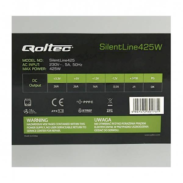 Zasilacz ATX Qoltec Silentline | 425W Bulk