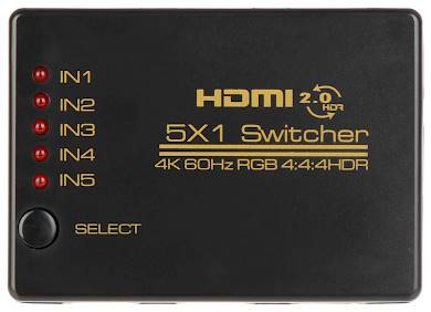 Przełącznik / Switch HDMI 5x IN -> 1x OUT + pilot