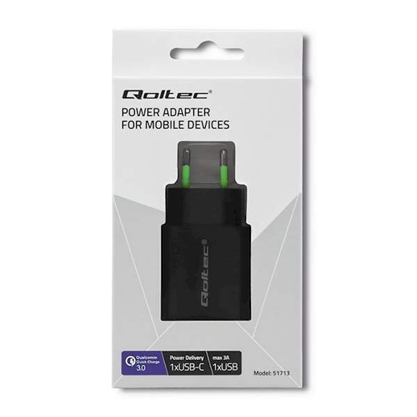 Ładowarka Qoltec 18W | 5-12V | 1.5-3A | QC PD 3.0