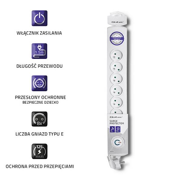 Listwa antyprzepięciowa Qoltec QuickSwitch 8gn1,5m