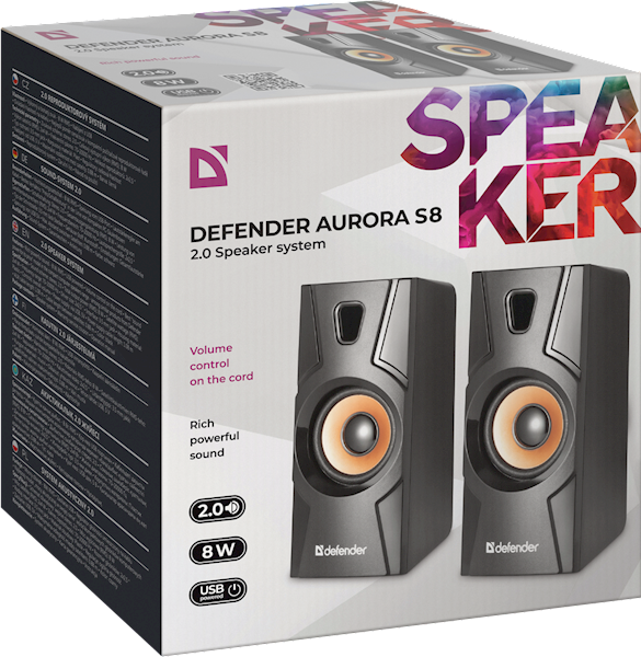 Głośniki Defender Aurora S8 | 2.0 8W USB